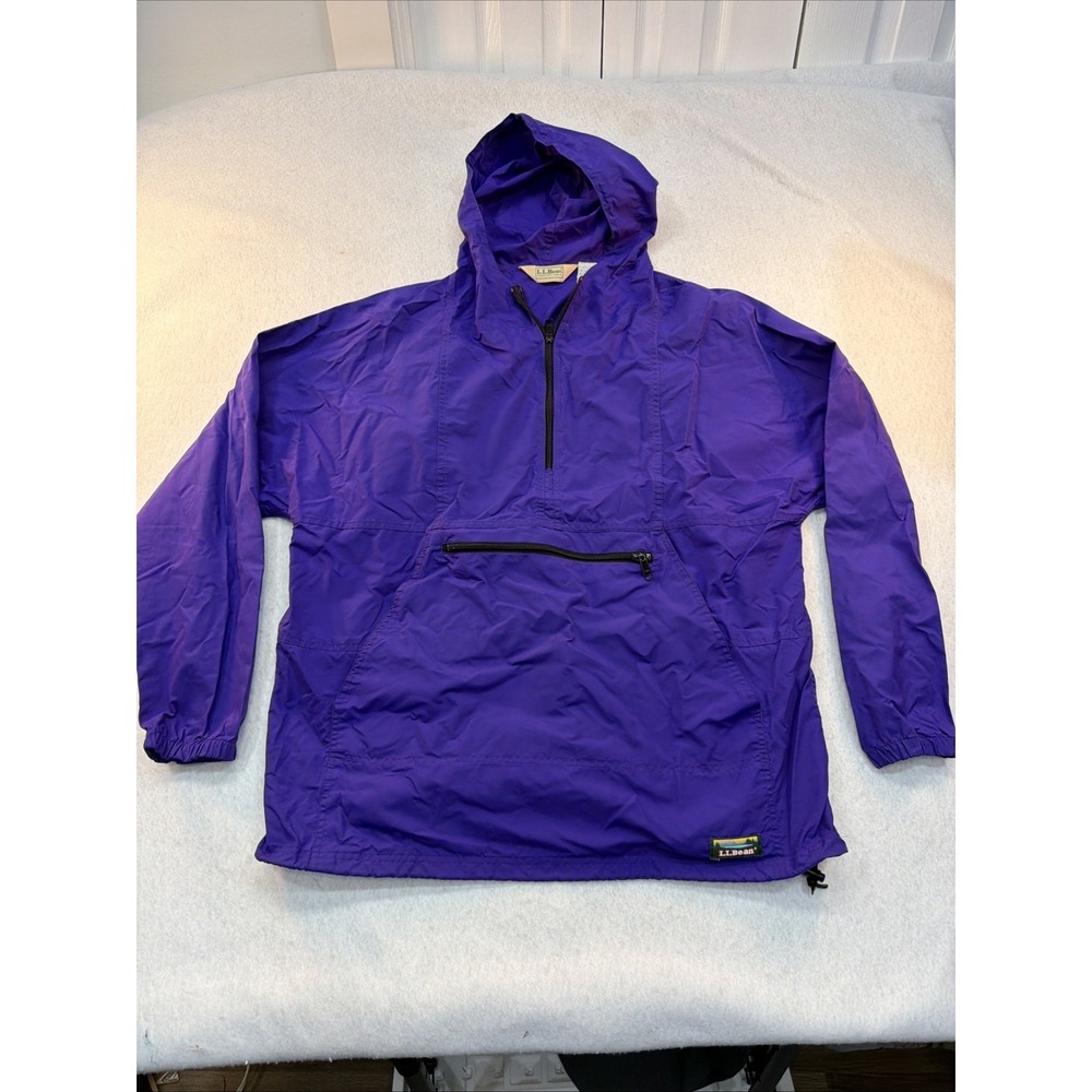 Vintage LL Bean Anorak Jacket Mens L Purple Hooded Windbreaker Lightweight USA